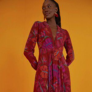 FARM Rio Red Delicate Leaves Maxi Dress (NWT)
